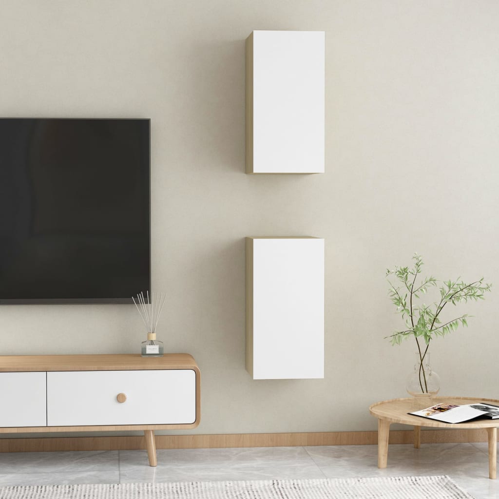 TV-tasot 2 kpl valkoinen ja Sonoma-tammi 30,5x30x60cm - Sisustajankoti.fi