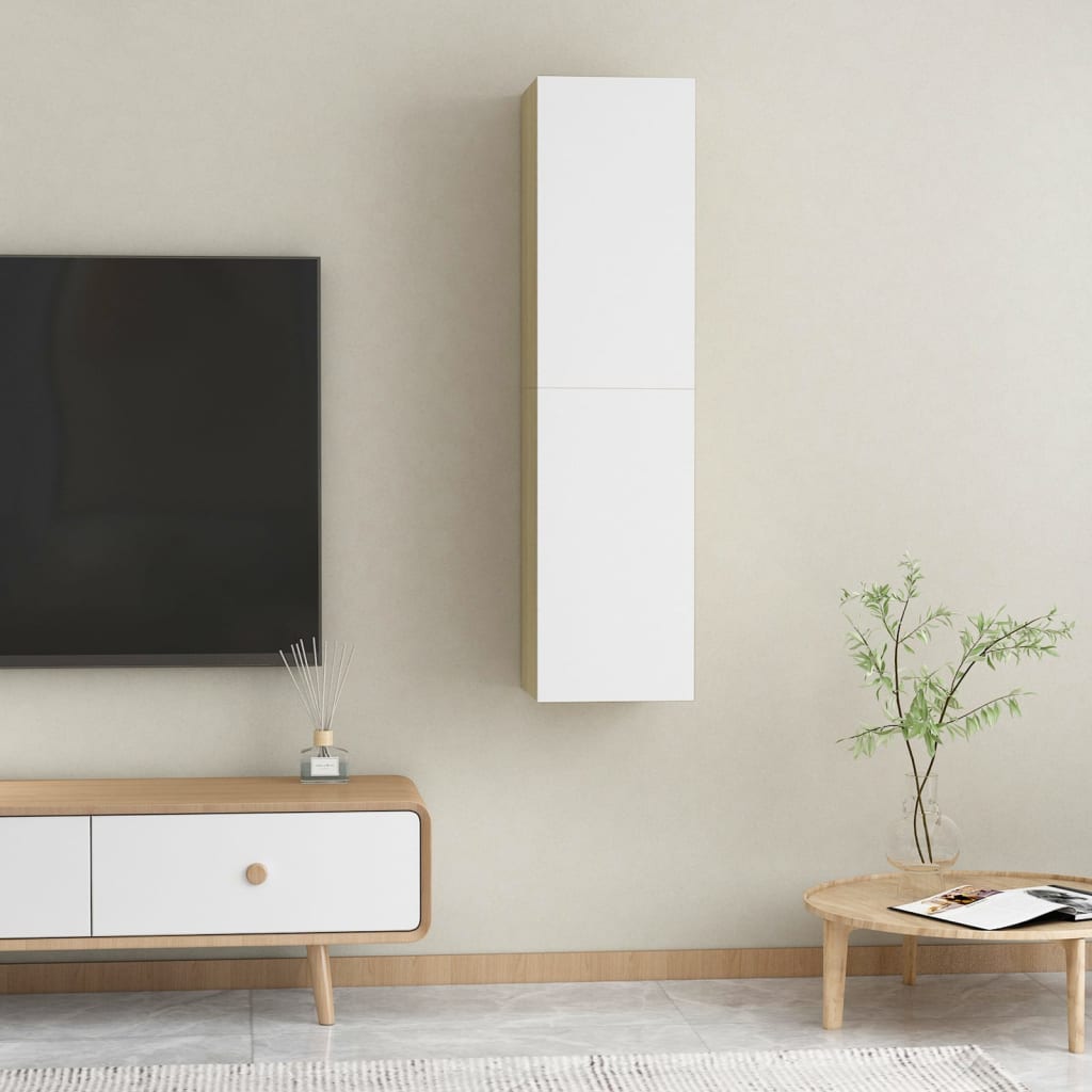 TV-tasot 2 kpl valkoinen ja Sonoma-tammi 30,5x30x60cm - Sisustajankoti.fi
