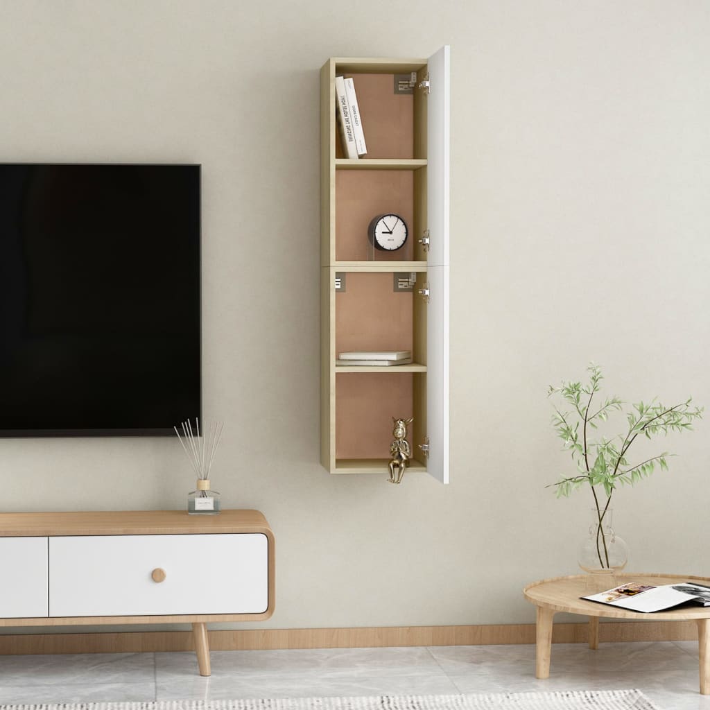 TV-tasot 2 kpl valkoinen ja Sonoma-tammi 30,5x30x60cm - Sisustajankoti.fi