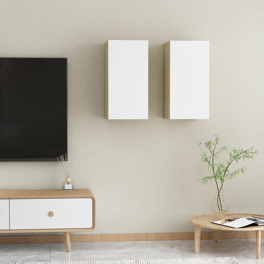 TV-tasot 2 kpl valkoinen ja Sonoma-tammi 30,5x30x60cm - Sisustajankoti.fi