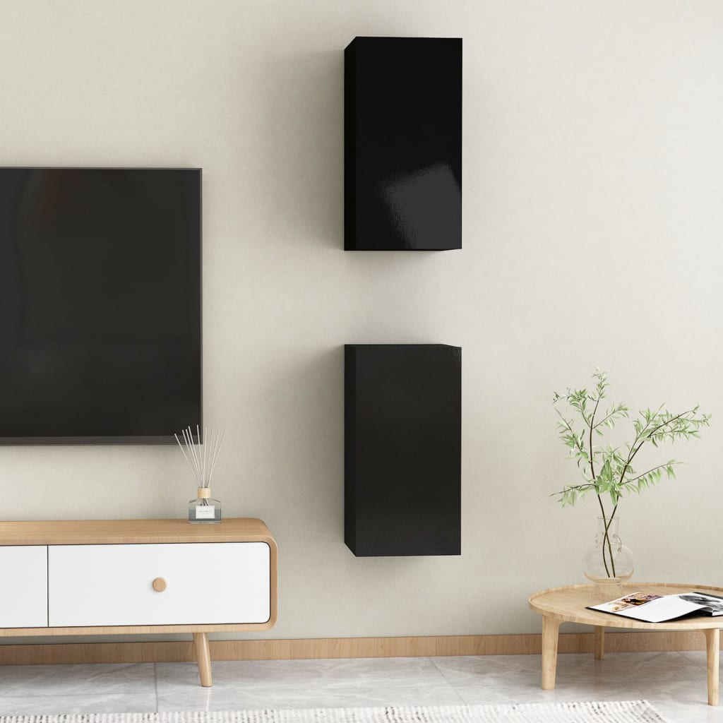TV-tasot 2 kpl korkeakiilto musta 30,5x30x60 cm - Sisustajankoti.fi