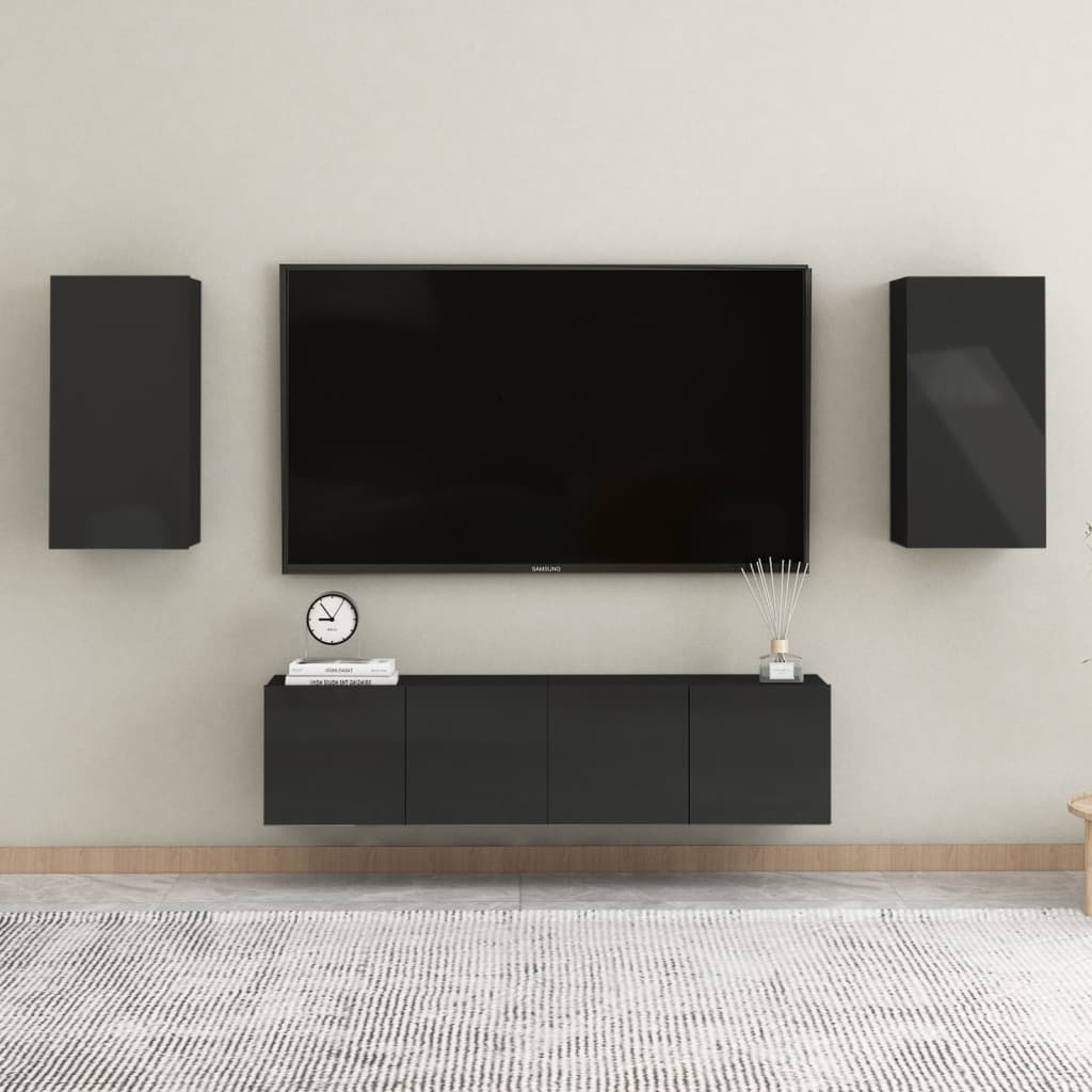 TV-tasot 2 kpl korkeakiilto musta 30,5x30x60 cm - Sisustajankoti.fi