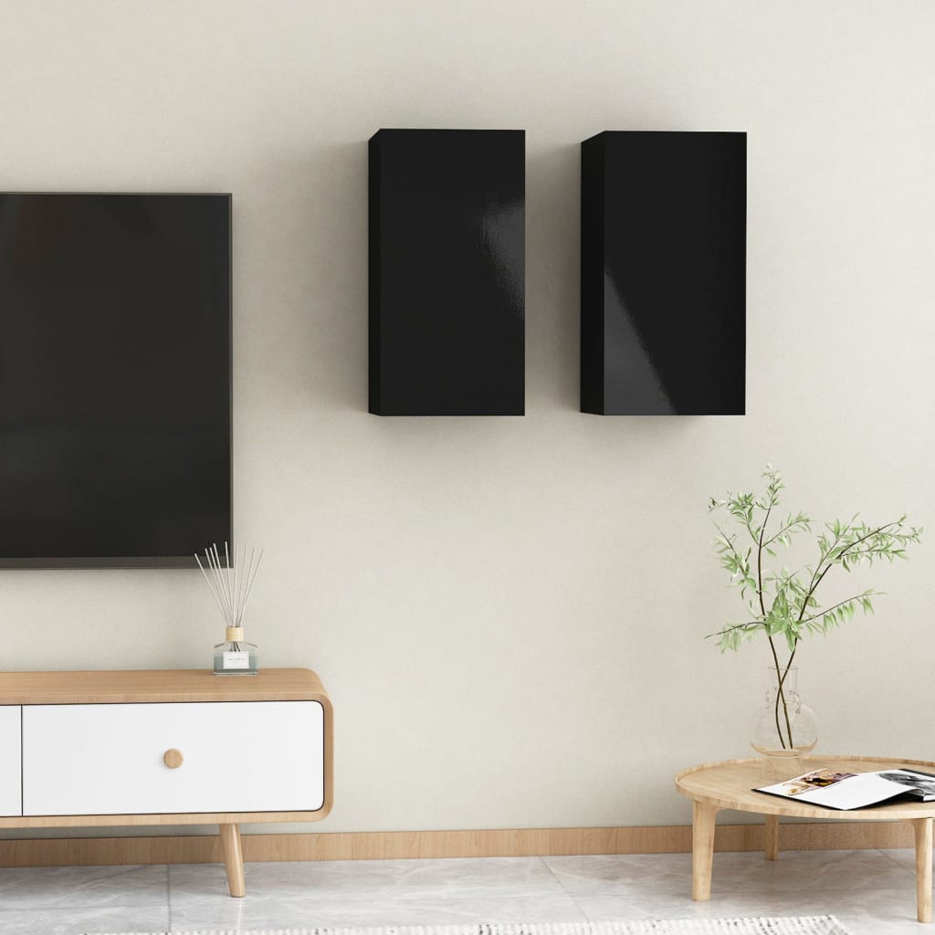 TV-tasot 2 kpl korkeakiilto musta 30,5x30x60 cm - Sisustajankoti.fi