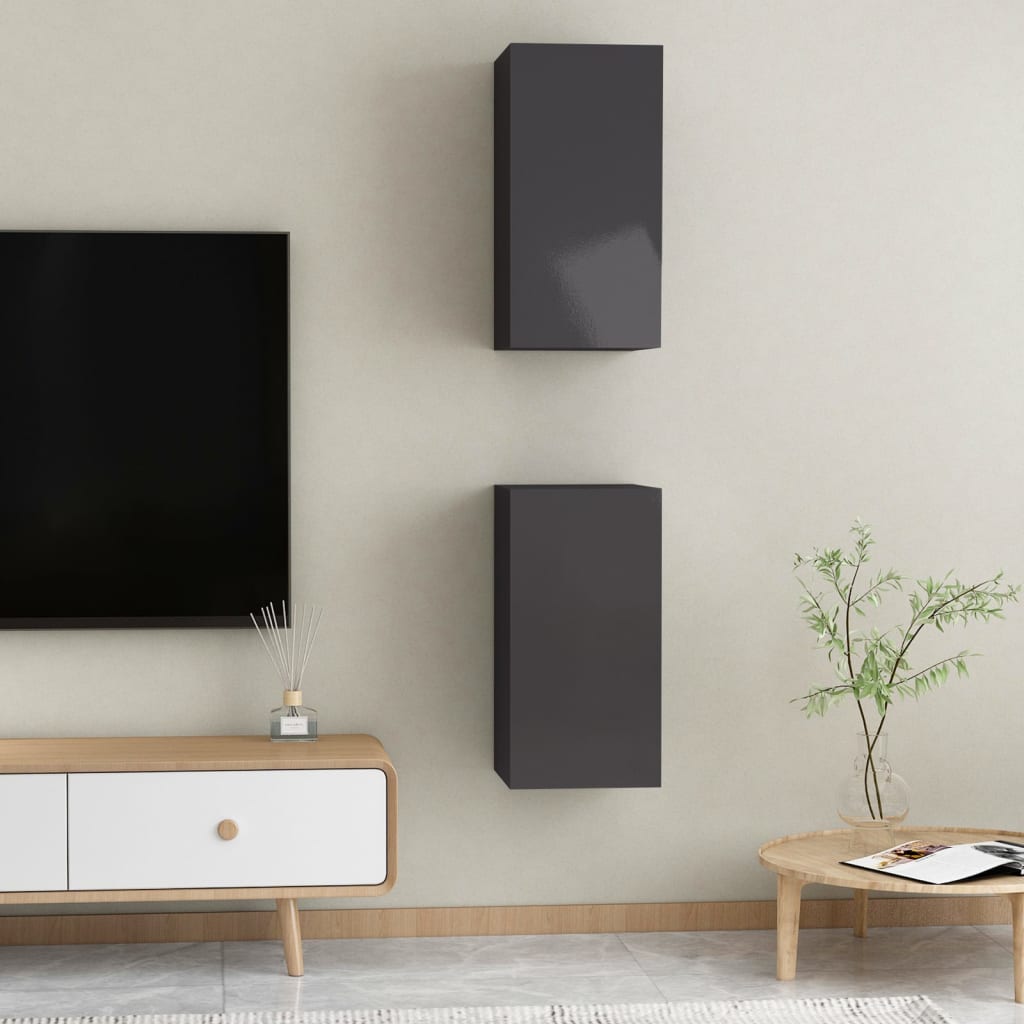 TV-tasot 2 kpl korkeakiilto harmaa 30,5x30x60 cm - Sisustajankoti.fi