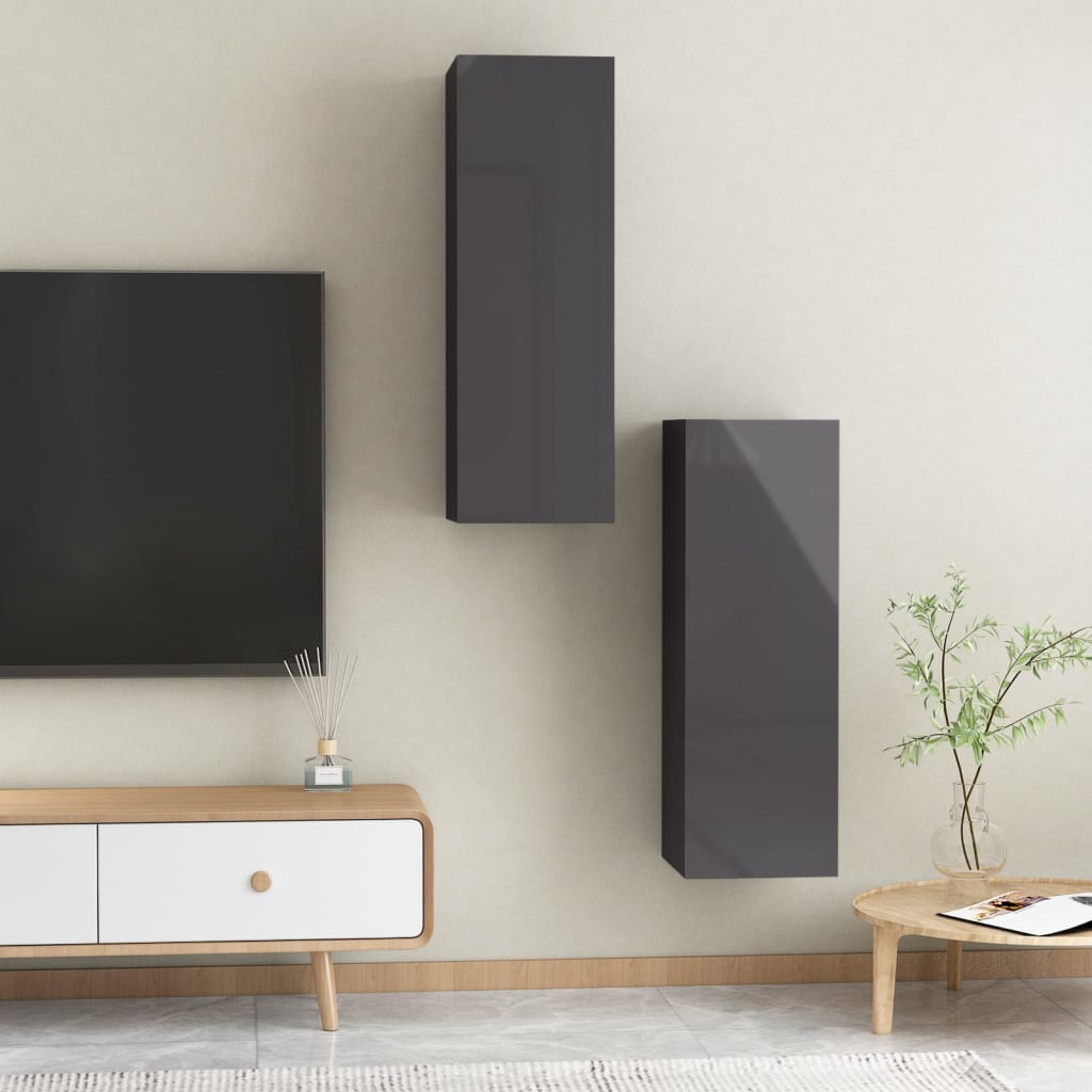 TV-tasot 2 kpl korkeakiilto harmaa 30,5x30x90 cm - Sisustajankoti.fi
