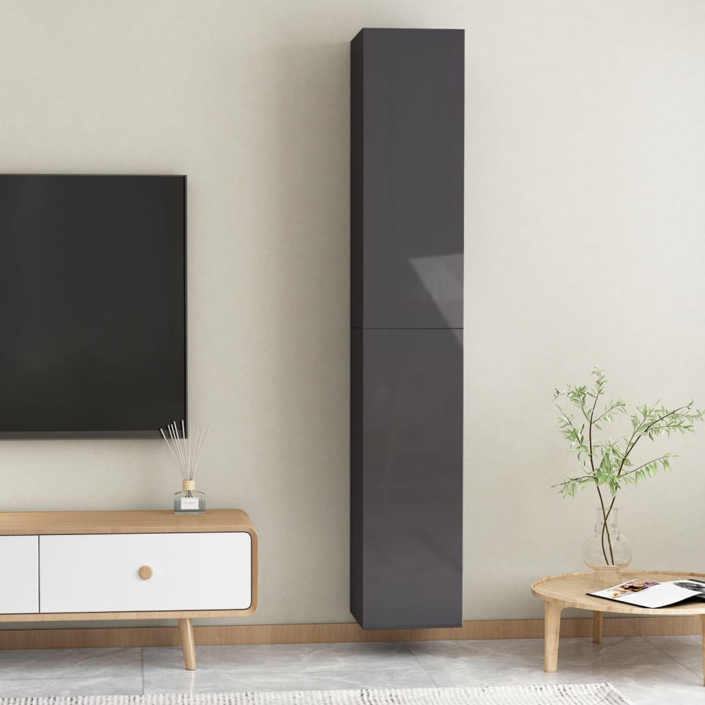 TV-tasot 2 kpl korkeakiilto harmaa 30,5x30x90 cm - Sisustajankoti.fi
