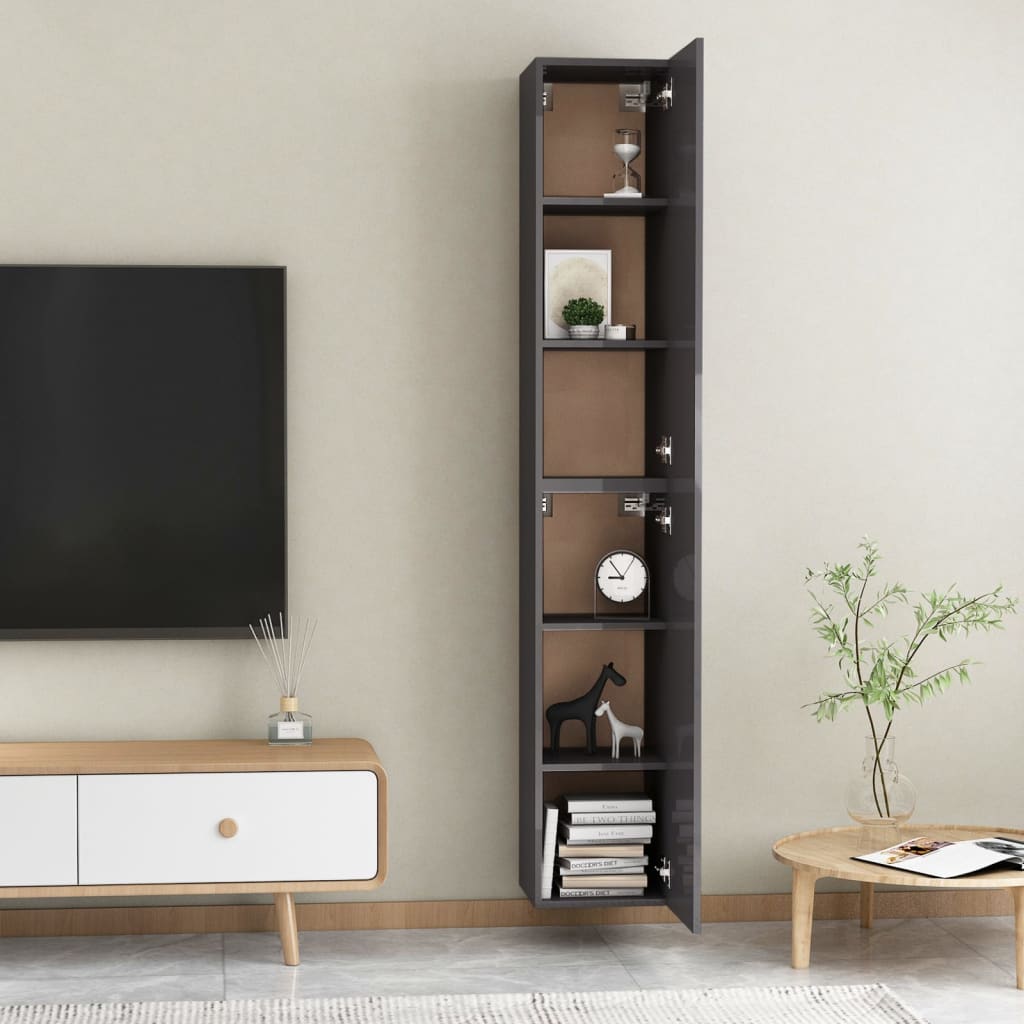 TV-tasot 2 kpl korkeakiilto harmaa 30,5x30x90 cm - Sisustajankoti.fi