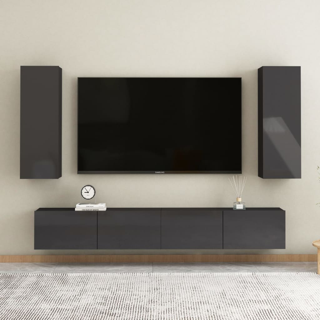 TV-tasot 2 kpl korkeakiilto harmaa 30,5x30x90 cm - Sisustajankoti.fi