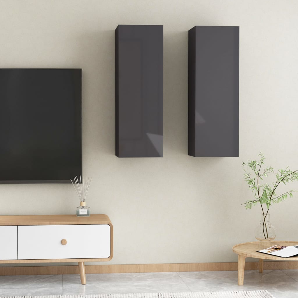 TV-tasot 2 kpl korkeakiilto harmaa 30,5x30x90 cm - Sisustajankoti.fi