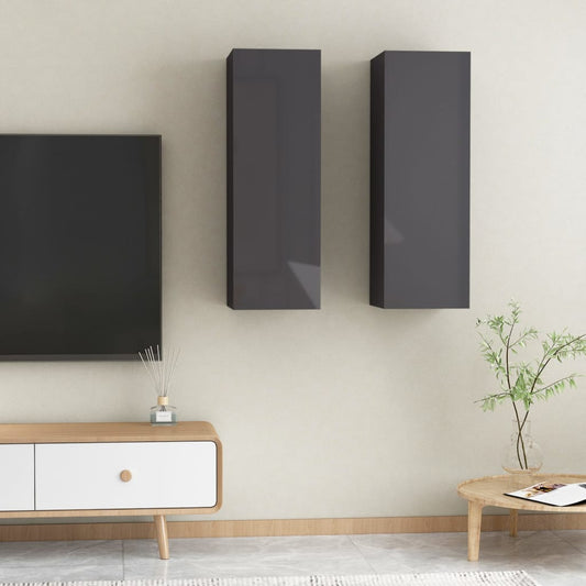 TV-tasot 2 kpl korkeakiilto harmaa 30,5x30x90 cm - Sisustajankoti.fi