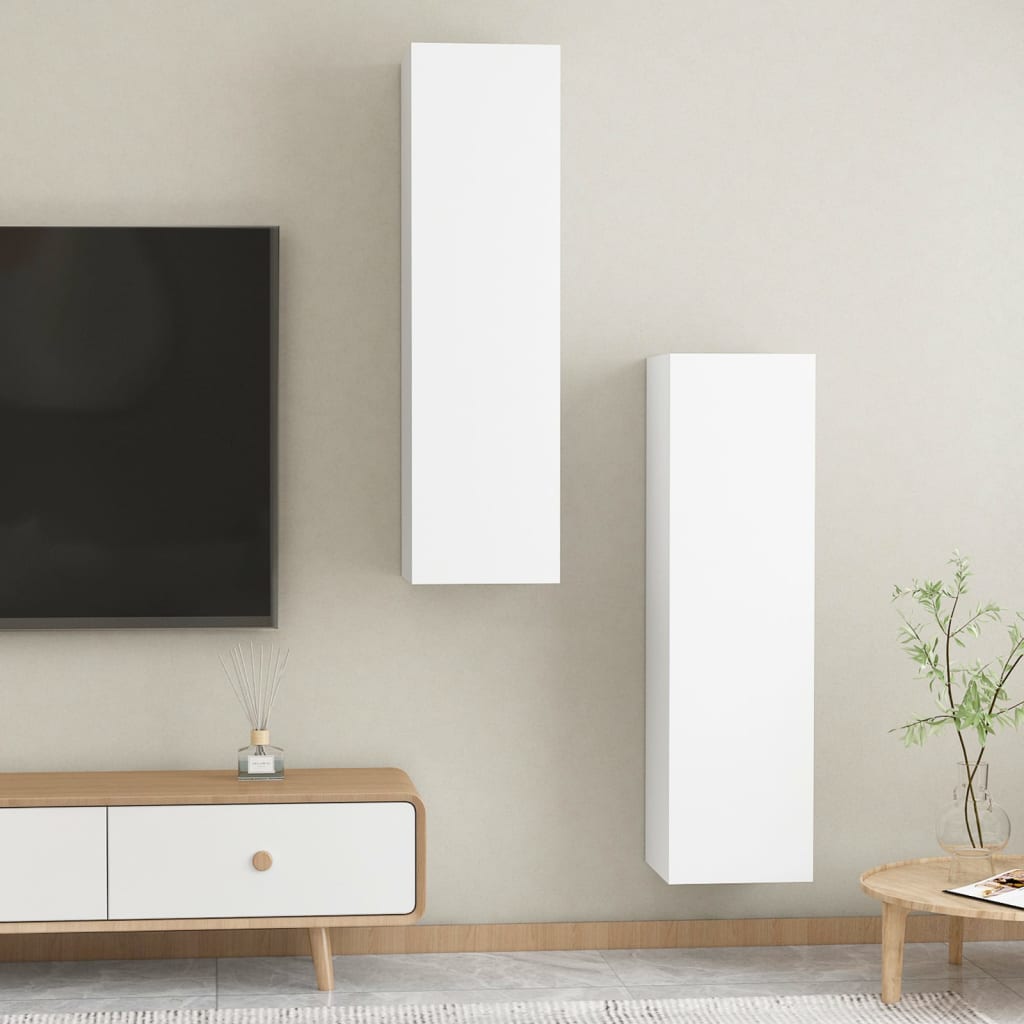 TV-tasot 2 kpl valkoinen 30,5x30x110 cm - Sisustajankoti.fi