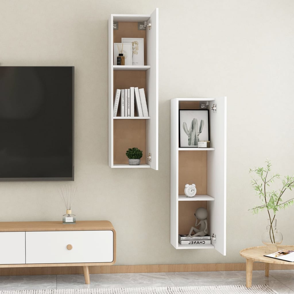 TV-tasot 2 kpl valkoinen 30,5x30x110 cm - Sisustajankoti.fi