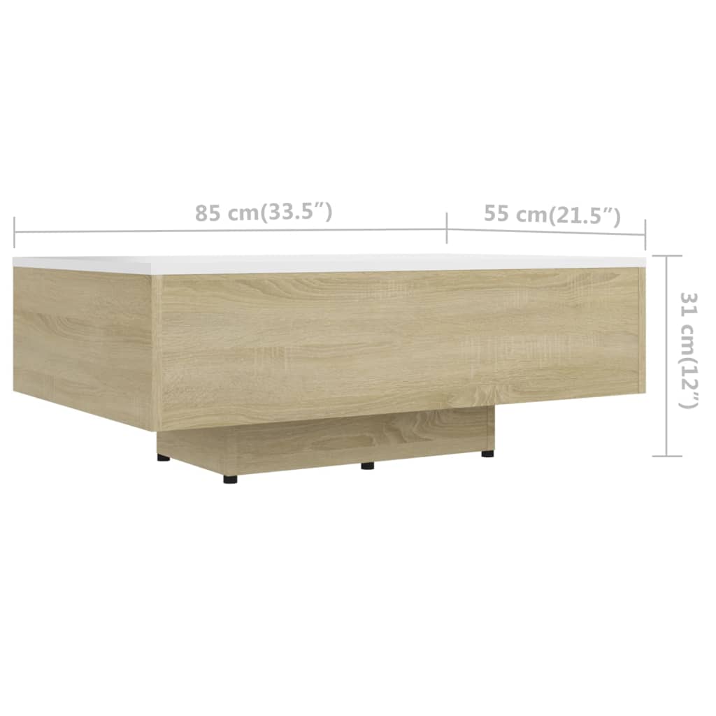 Sohvapöytä valkoinen ja Sonoma-tammi 85x55x31 cm - Sisustajankoti.fi