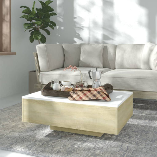 Sohvapöytä valkoinen ja Sonoma-tammi 85x55x31 cm - Sisustajankoti.fi