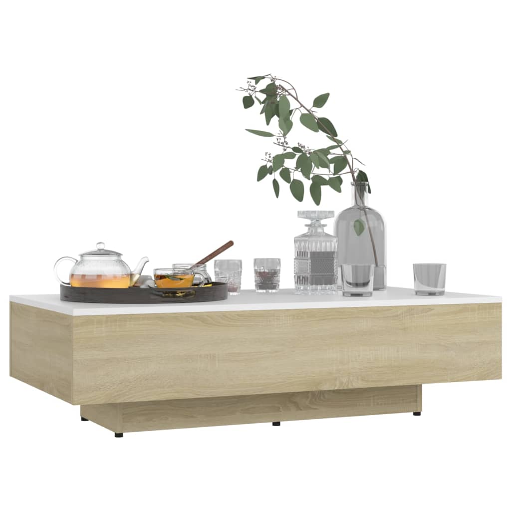 Sohvapöytä valkoinen ja Sonoma-tammi 115x60x31 cm - Sisustajankoti.fi