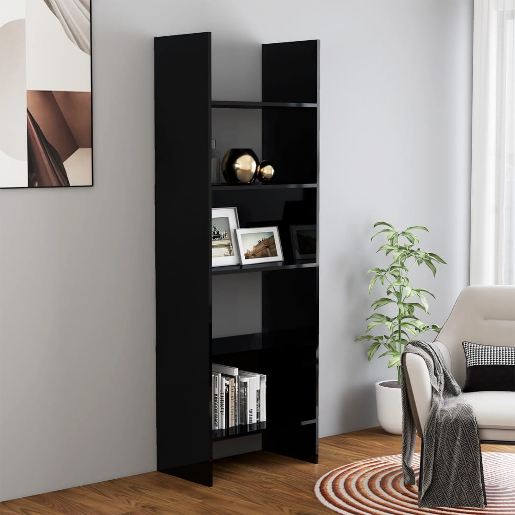 Kirjahylly korkeakiilto musta 60x35x180 cm - Sisustajankoti.fi