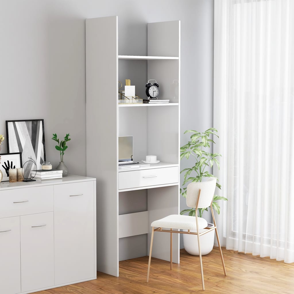 Kirjahylly korkeakiilto valkoinen 60x35x180 cm lastulevy - Sisustajankoti.fi