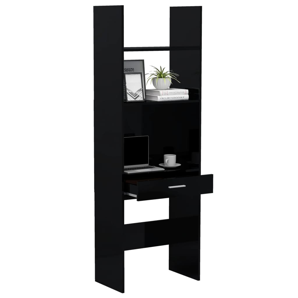 Kirjahylly korkeakiilto musta 60x35x180 cm lastulevy - Sisustajankoti.fi
