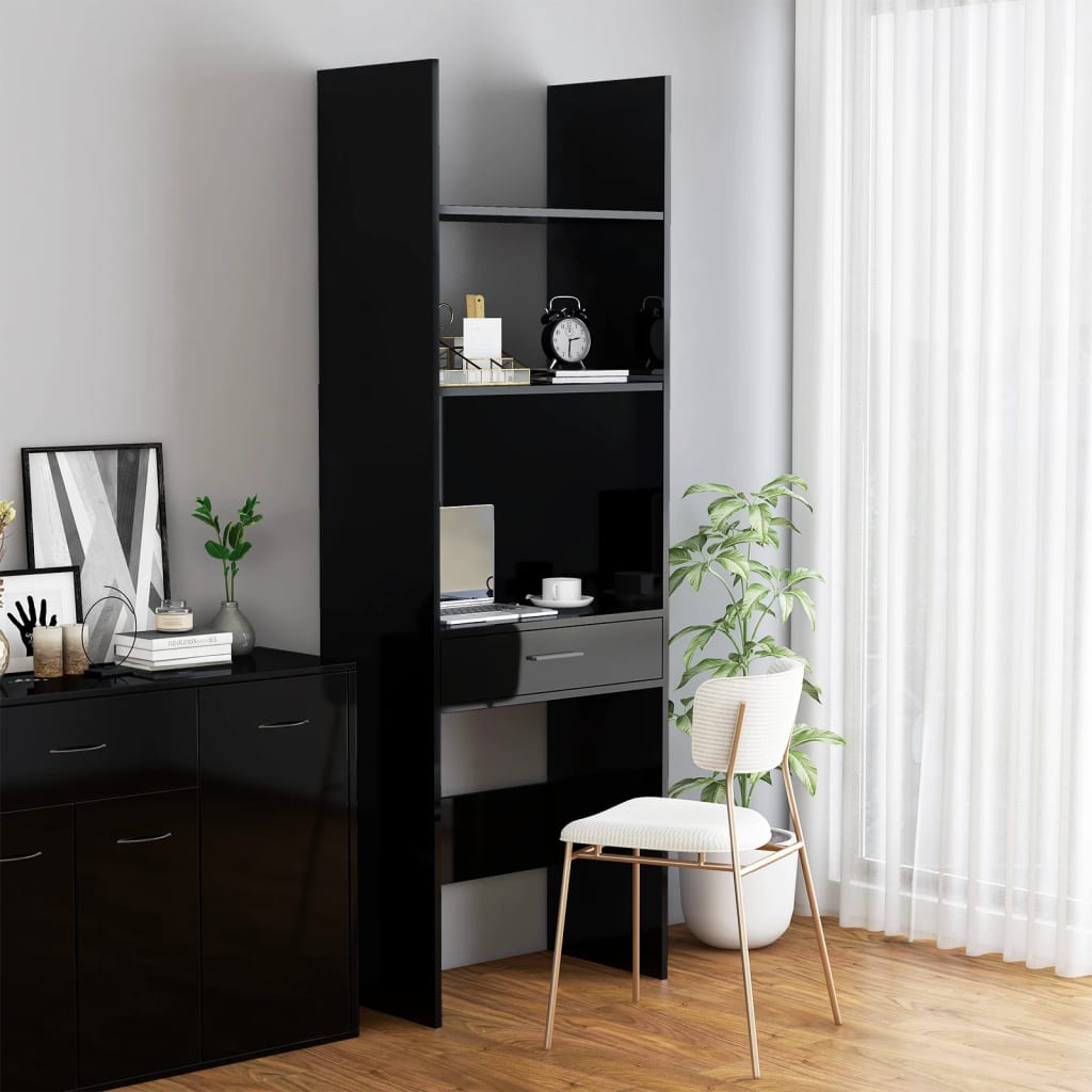 Kirjahylly korkeakiilto musta 60x35x180 cm lastulevy - Sisustajankoti.fi