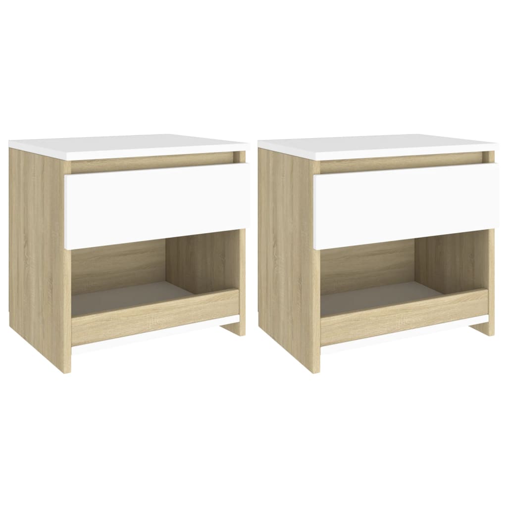 Yöpöydät 2 kpl valkoinen ja Sonoma tammi 40x30x39 cm lastulevy - Sisustajankoti.fi