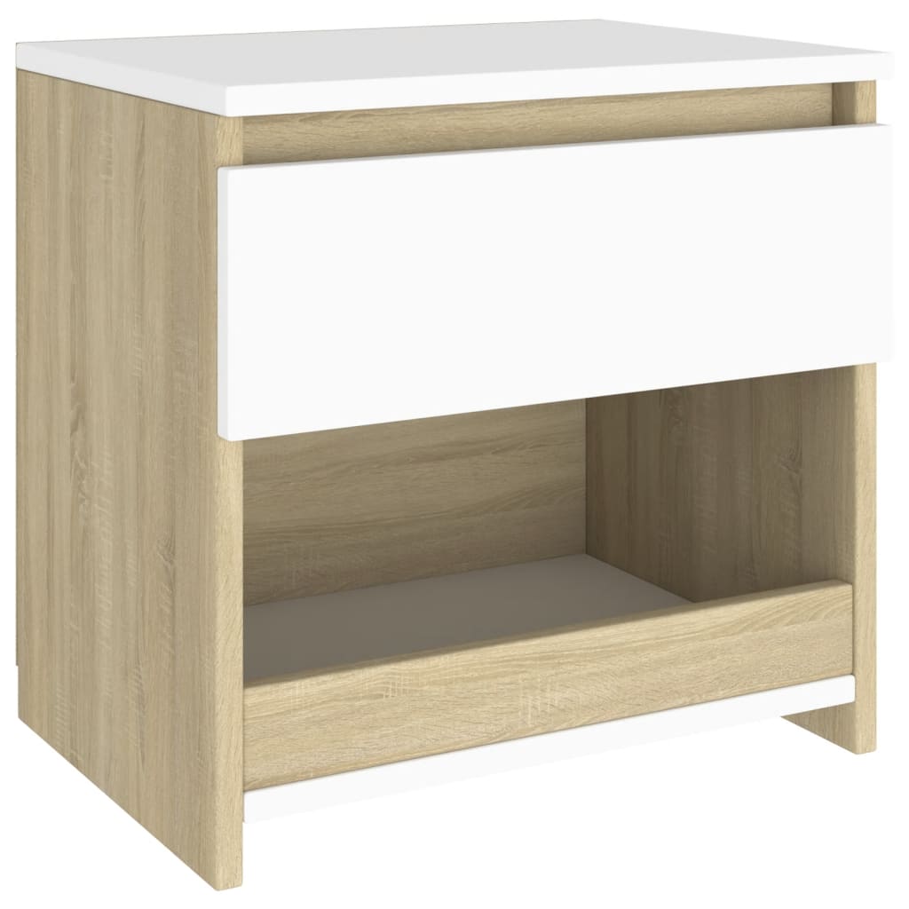 Yöpöydät 2 kpl valkoinen ja Sonoma tammi 40x30x39 cm lastulevy - Sisustajankoti.fi