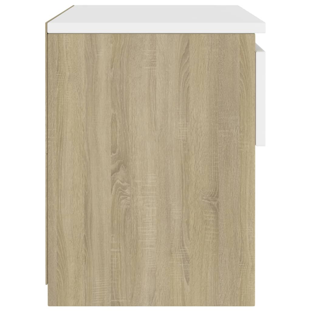 Yöpöydät 2 kpl valkoinen ja Sonoma tammi 40x30x39 cm lastulevy - Sisustajankoti.fi