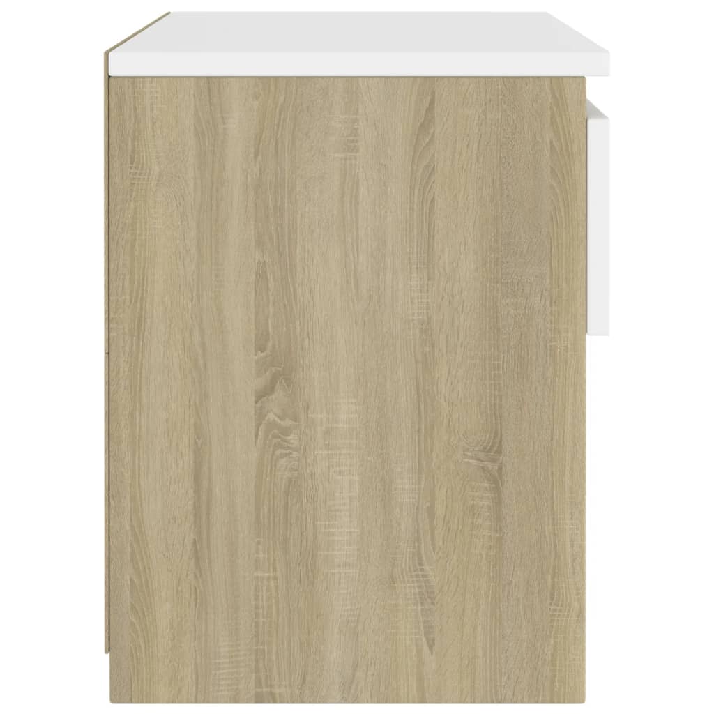 Yöpöydät 2 kpl valkoinen ja Sonoma tammi 40x30x39 cm lastulevy - Sisustajankoti.fi