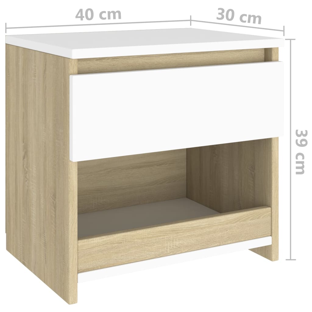Yöpöydät 2 kpl valkoinen ja Sonoma tammi 40x30x39 cm lastulevy - Sisustajankoti.fi