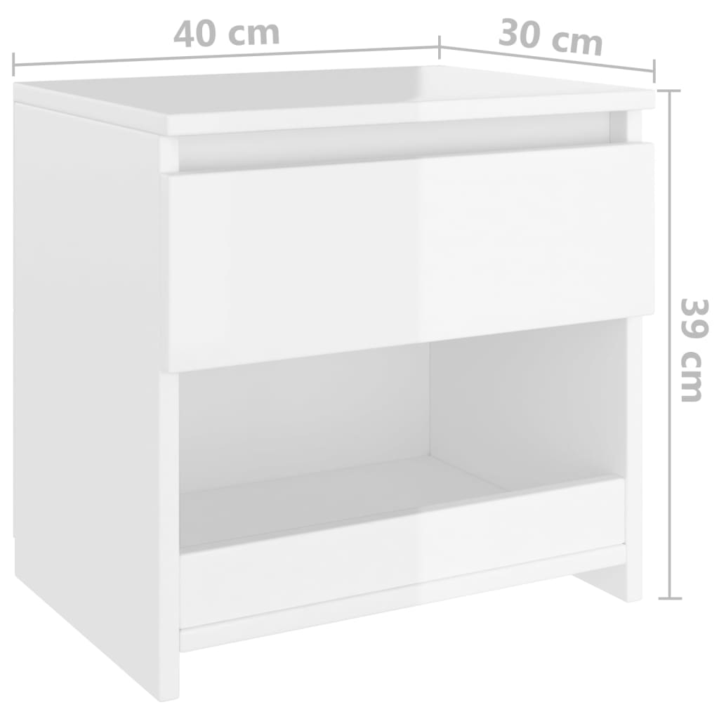 Yöpöydät 2 kpl korkeakiilto valkoinen 40x30x39 cm lastulevy - Sisustajankoti.fi