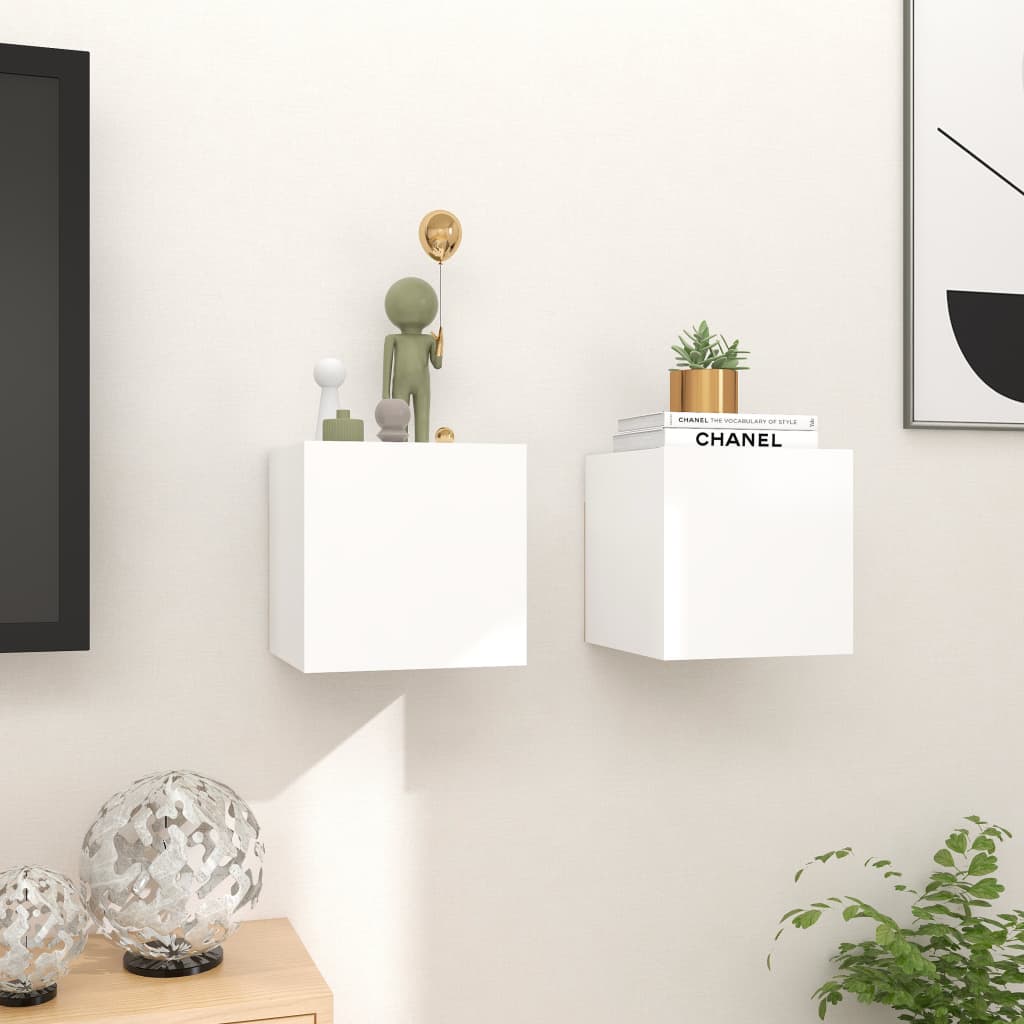 Seinäkiinnitettävät TV-tasot 2 kpl valkoinen 30,5x30x30 cm - Sisustajankoti.fi
