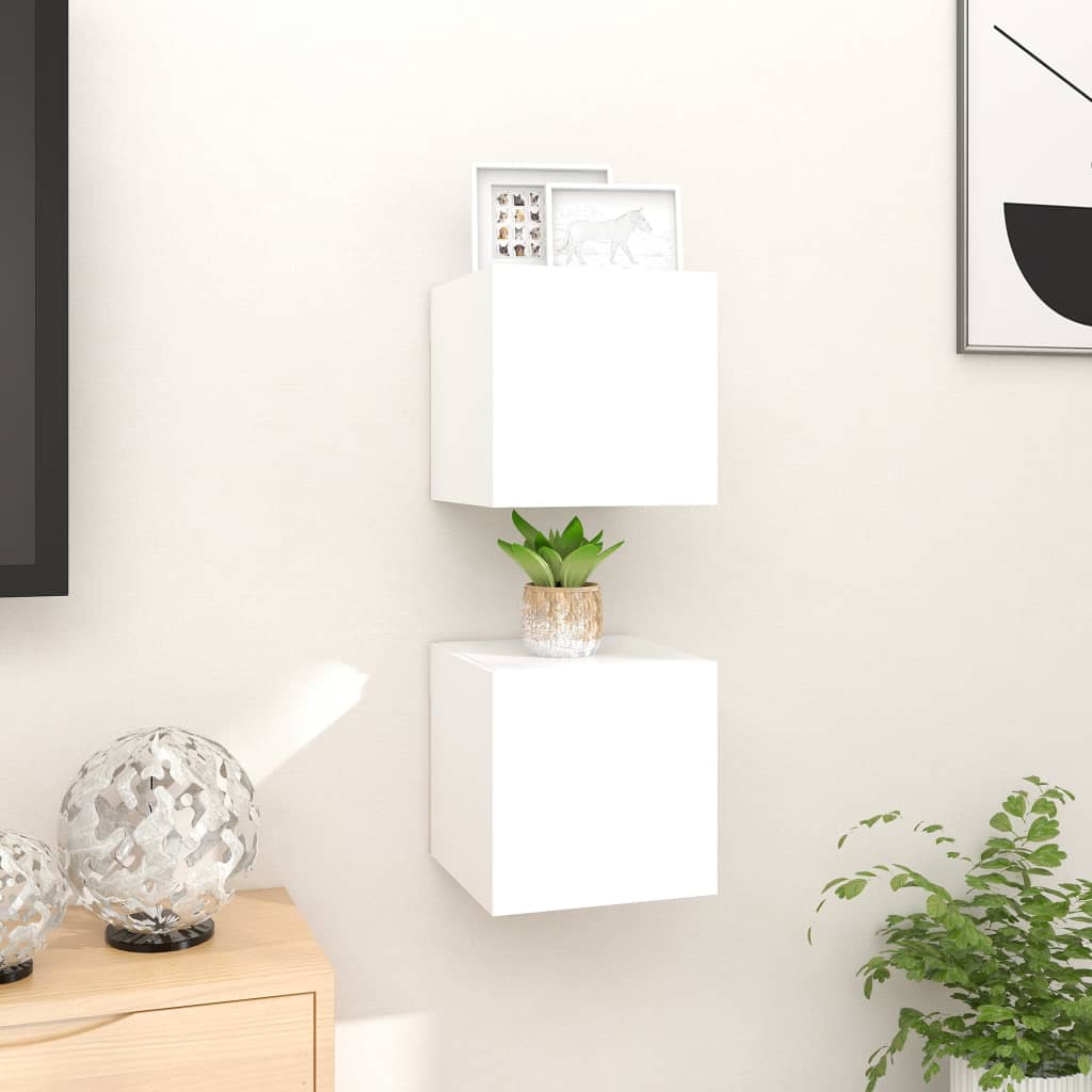 Seinäkiinnitettävät TV-tasot 2 kpl valkoinen 30,5x30x30 cm - Sisustajankoti.fi