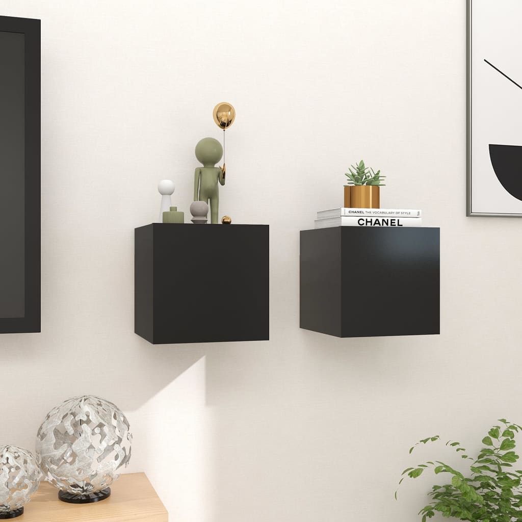 Seinäkiinnitettävät TV-tasot 2 kpl musta 30,5x30x30cm - Sisustajankoti.fi
