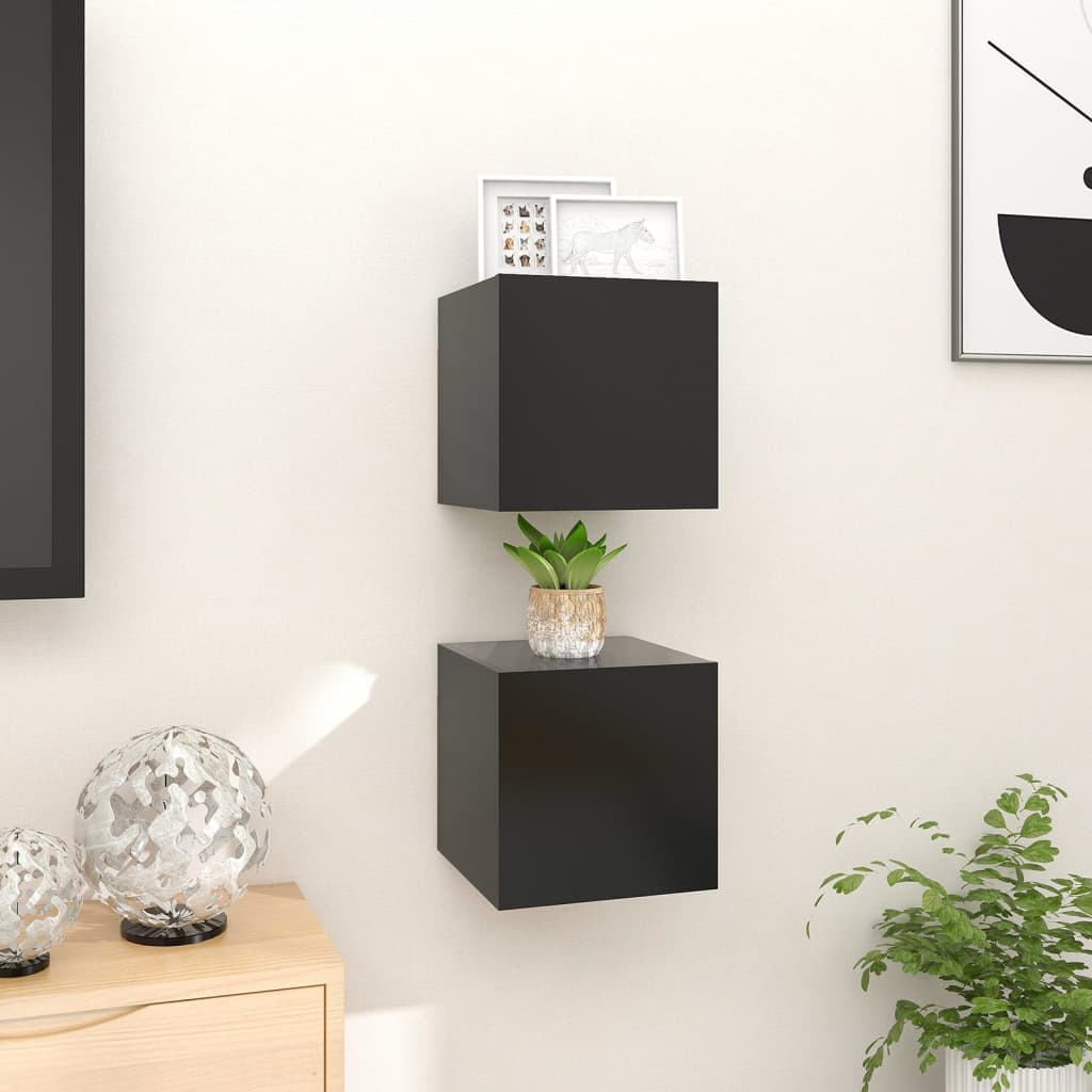 Seinäkiinnitettävät TV-tasot 2 kpl musta 30,5x30x30cm - Sisustajankoti.fi