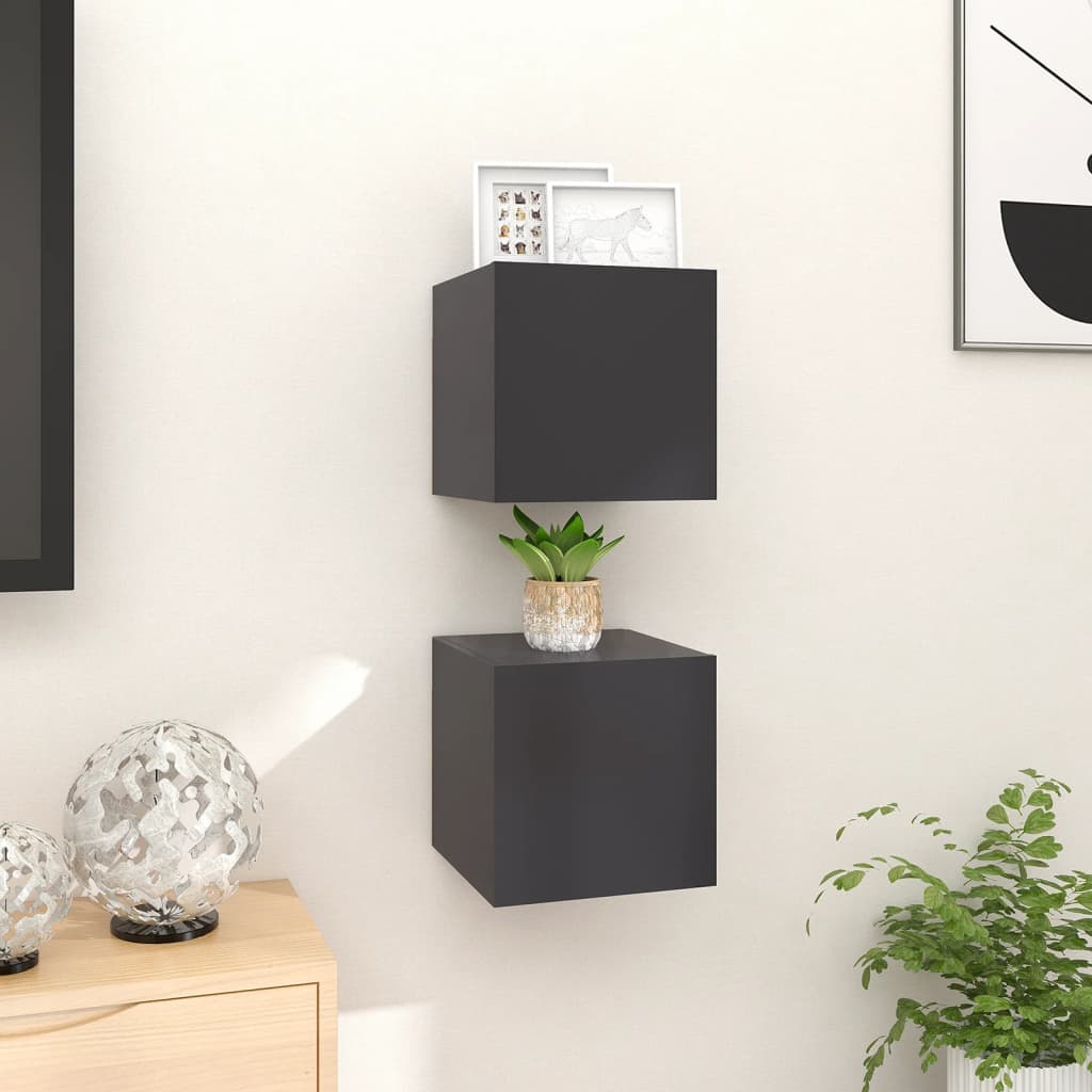 Seinäkiinnitettävät TV-tasot 2 kpl harmaa 30,5x30x30 cm - Sisustajankoti.fi