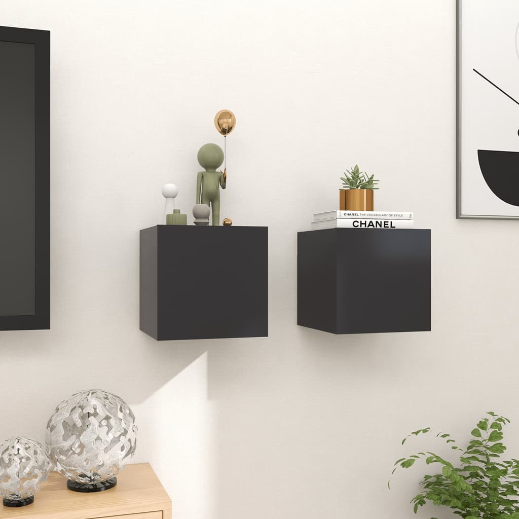 Seinäkiinnitettävät TV-tasot 2 kpl harmaa 30,5x30x30 cm - Sisustajankoti.fi