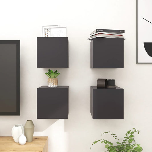 Seinäkiinnitettävä TV-taso 4 kpl harmaa 30,5x30x30 cm - Sisustajankoti.fi