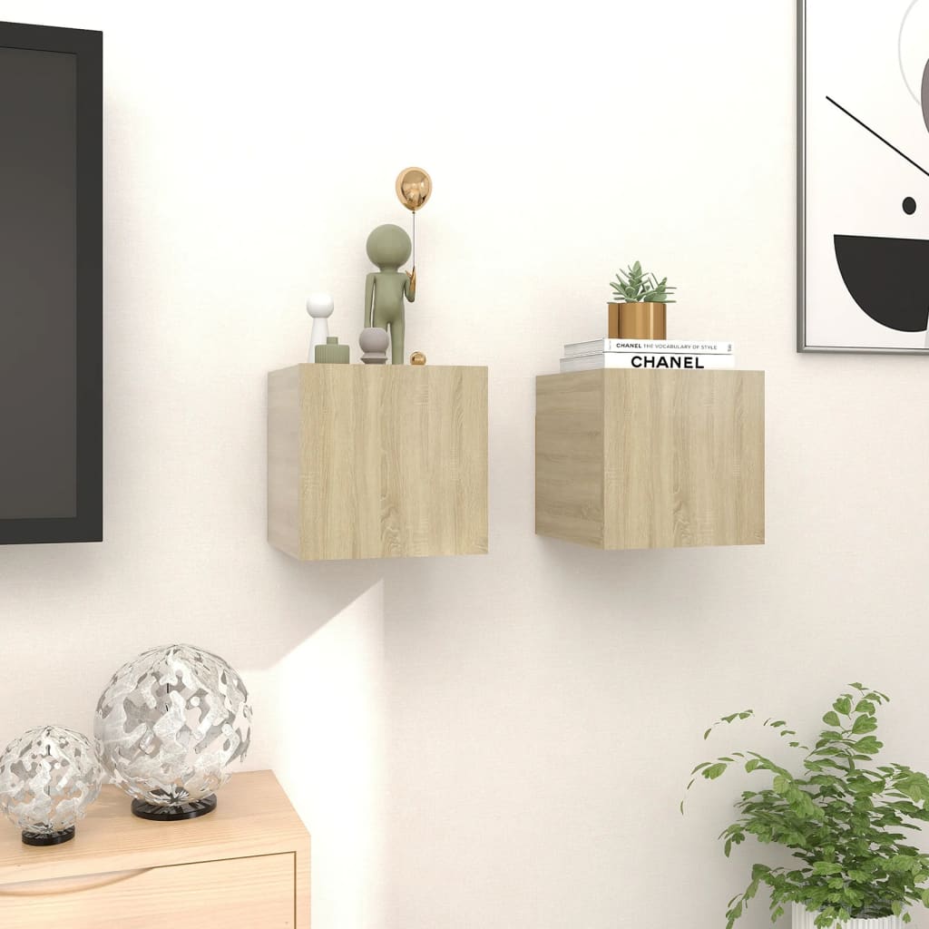 Seinäkiinnitettävät TV-tasot 2 kpl Sonoma-tammi 30,5x30x30 cm - Sisustajankoti.fi
