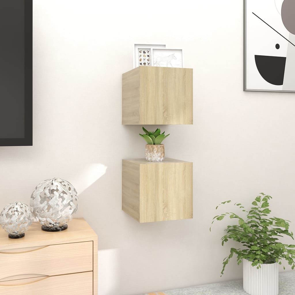 Seinäkiinnitettävät TV-tasot 2 kpl Sonoma-tammi 30,5x30x30 cm - Sisustajankoti.fi