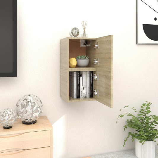 Seinäkiinnitettävät TV-tasot 2 kpl Sonoma-tammi 30,5x30x30 cm - Sisustajankoti.fi