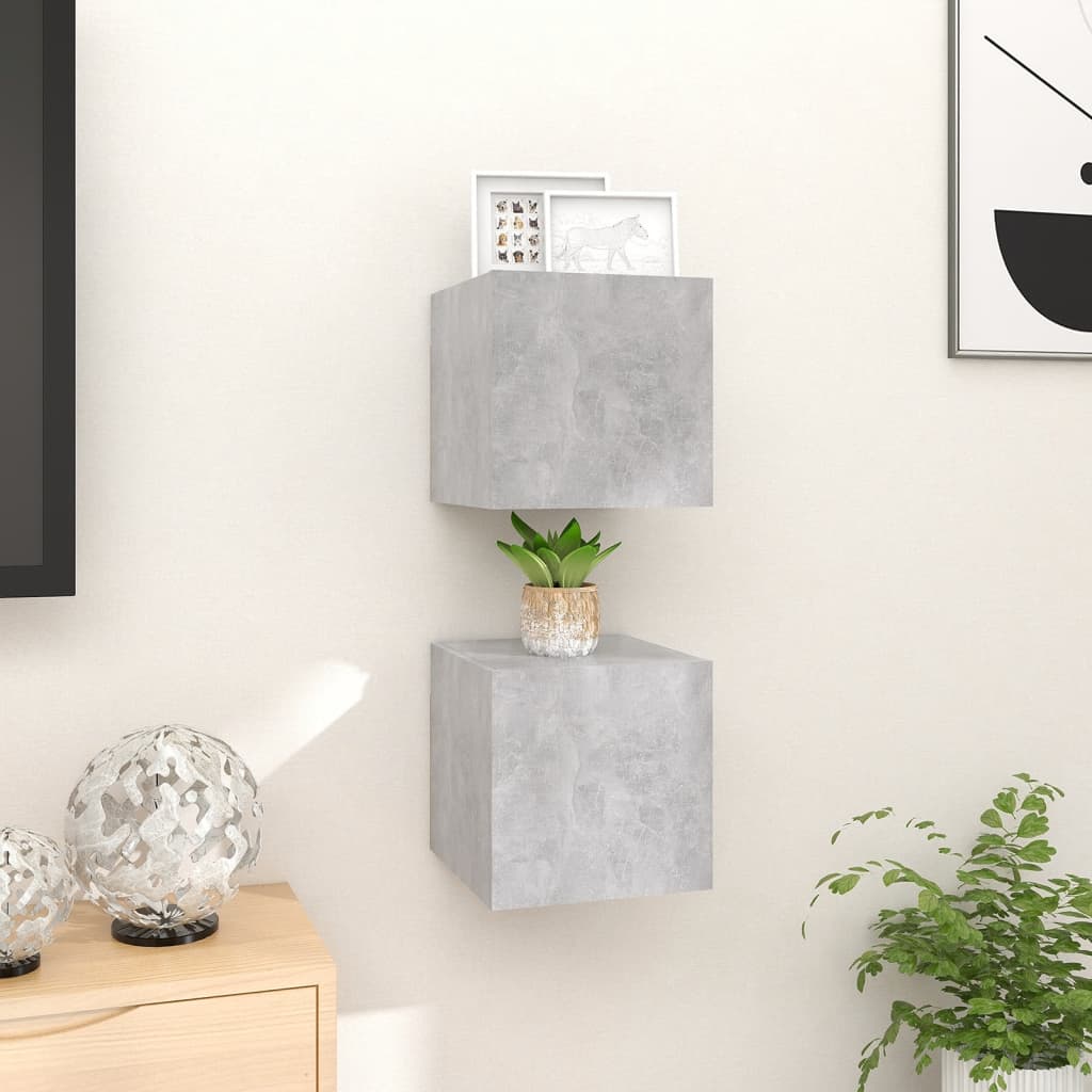 Seinäkiinnitettävät TV-tasot 2 kpl betoninharmaa 30,5x30x30 cm - Sisustajankoti.fi