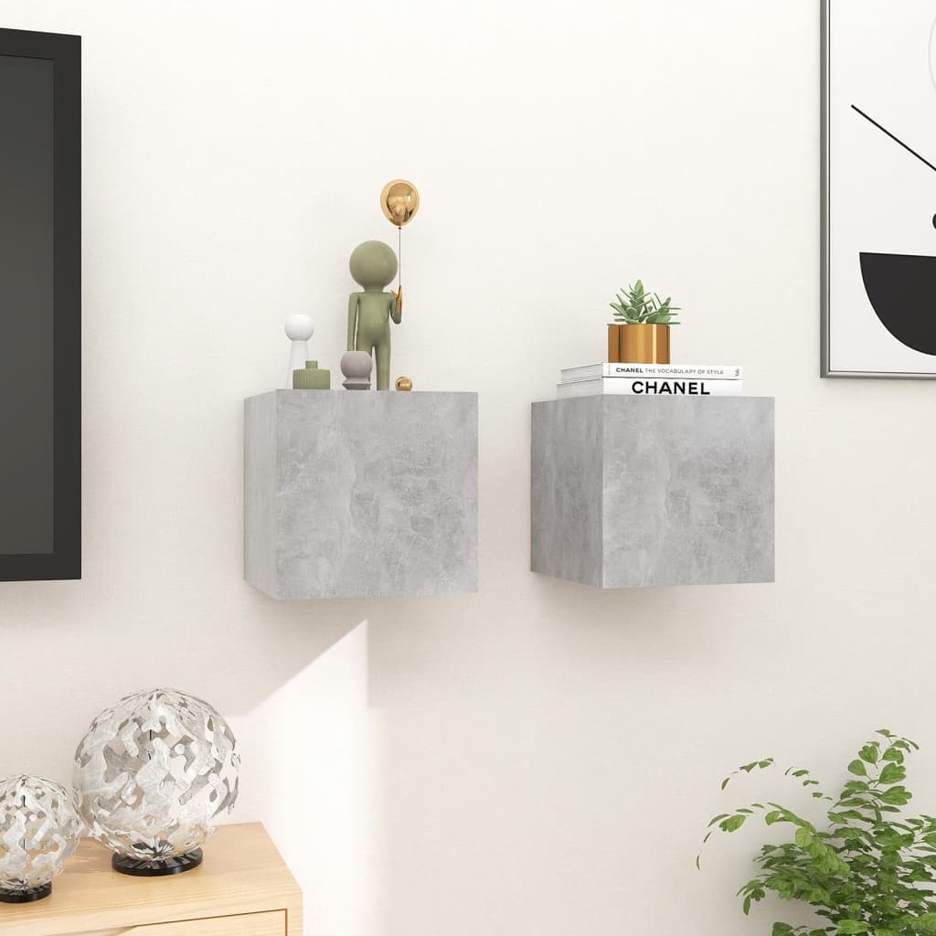 Seinäkiinnitettävät TV-tasot 2 kpl betoninharmaa 30,5x30x30 cm - Sisustajankoti.fi