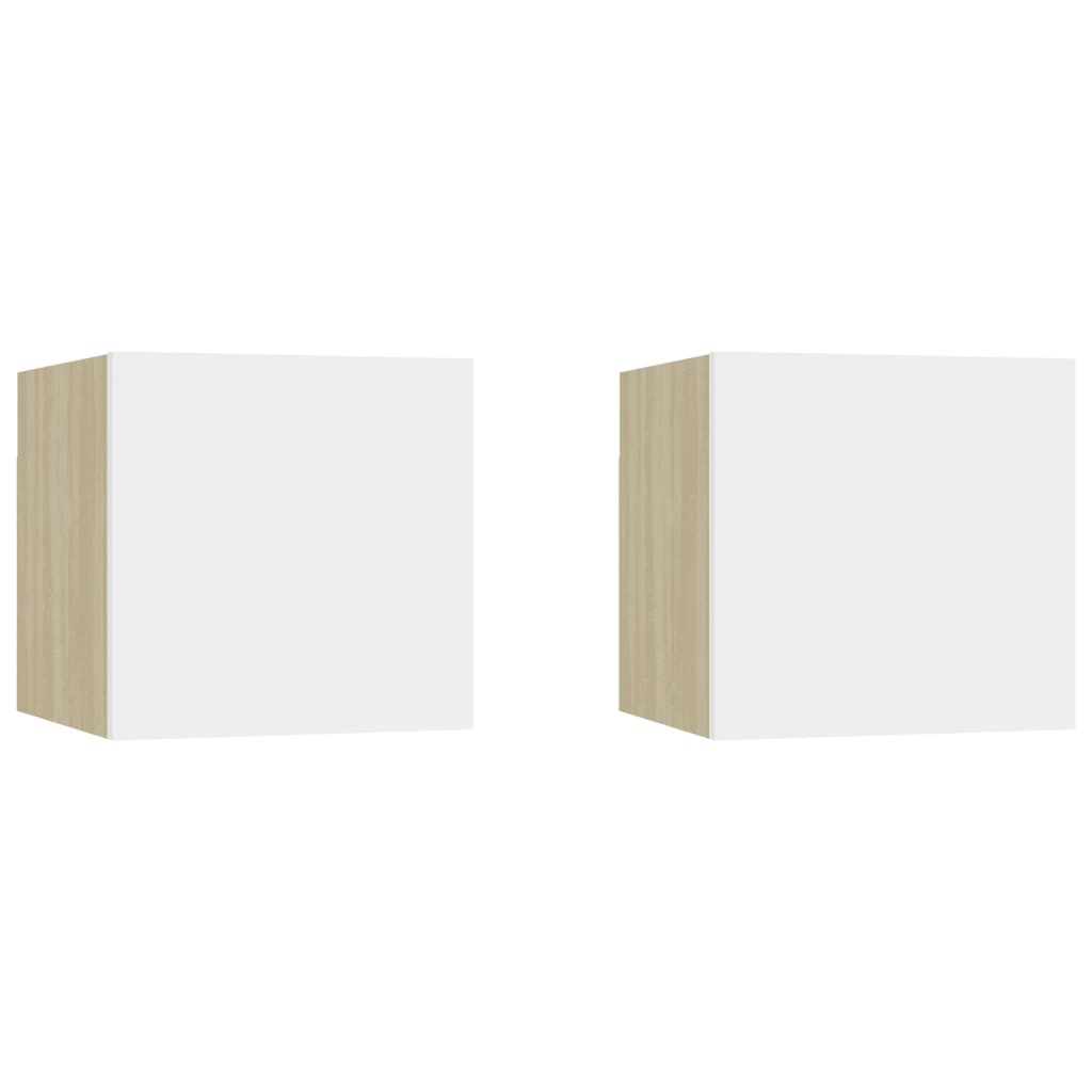 Seinäkiinnitettävät TV-tasot 2 kpl valkoinen/tammi 30,5x30x30cm - Sisustajankoti.fi