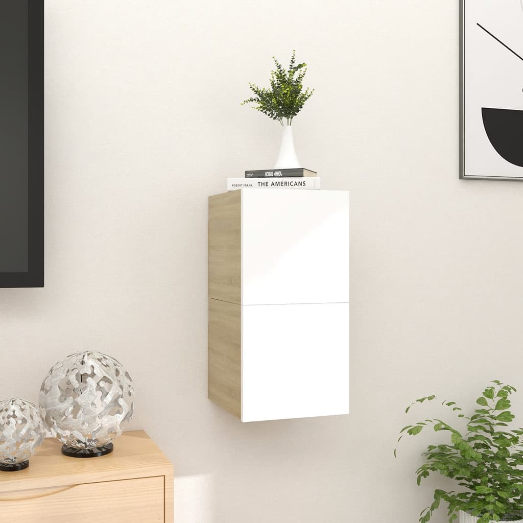Seinäkiinnitettävät TV-tasot 2 kpl valkoinen/tammi 30,5x30x30cm - Sisustajankoti.fi