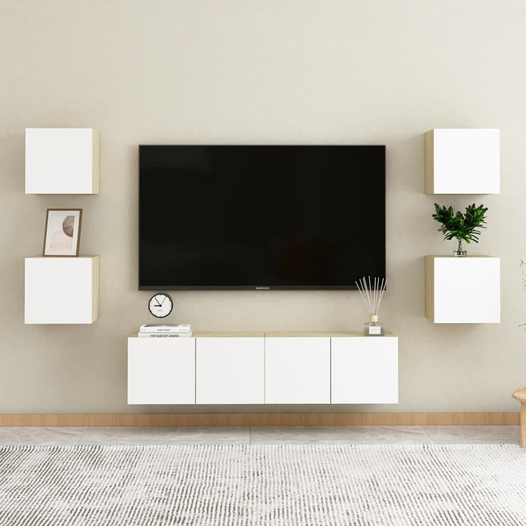 Seinäkiinnitettävät TV-tasot 2 kpl valkoinen/tammi 30,5x30x30cm - Sisustajankoti.fi