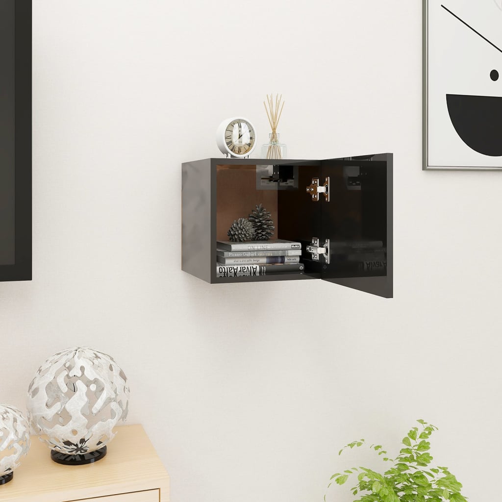 Seinäkiinnitettävä TV-taso korkeakiillto musta 30,5x30x30cm - Sisustajankoti.fi