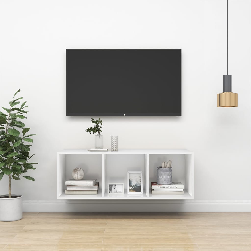 Seinäkiinnitettävä TV-taso valkoinen 37x37x107 cm - Sisustajankoti.fi
