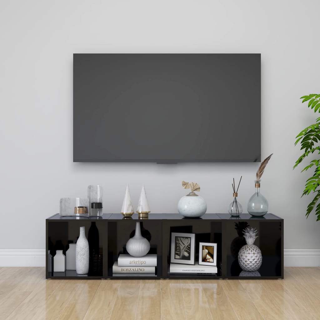TV-tasot 2 kpl korkeakiilto musta 37x35x37 cm - Sisustajankoti.fi