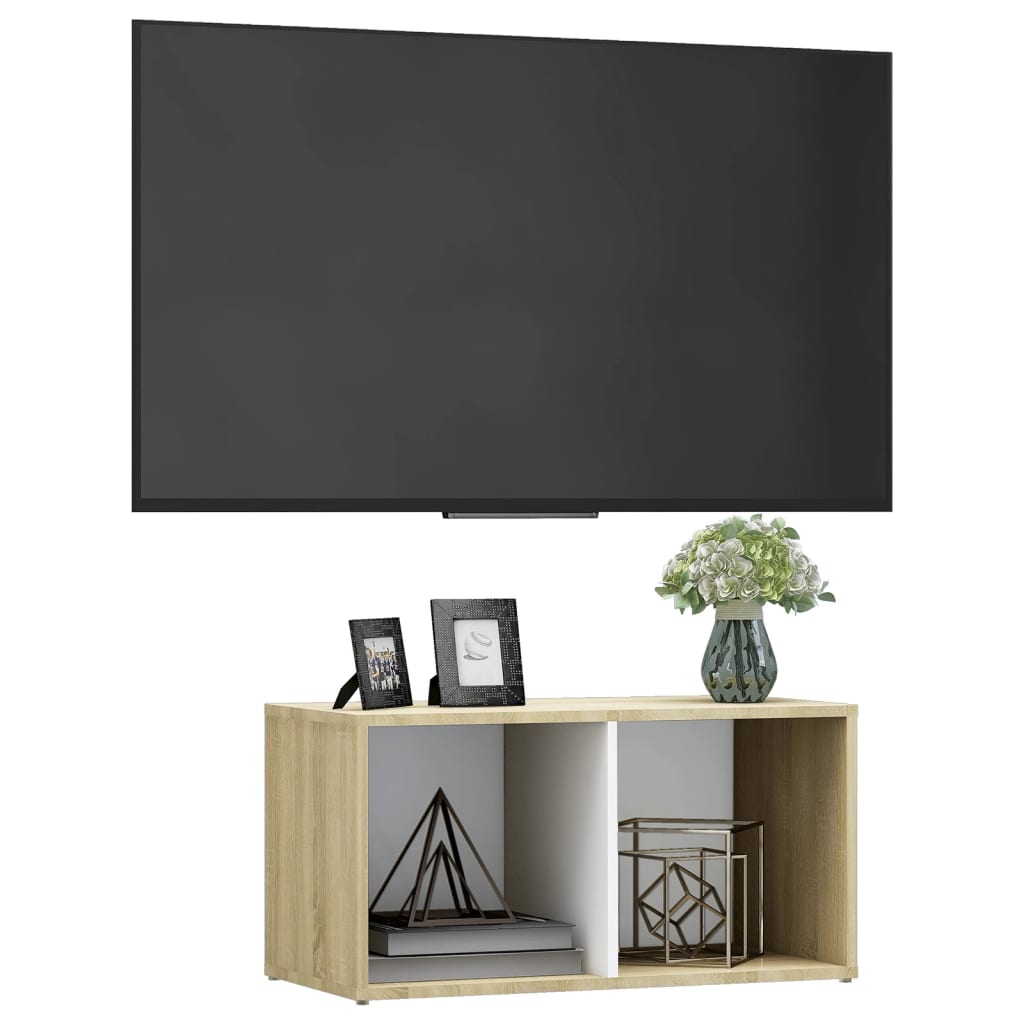 TV-taso valkoinen ja Sonoma-tammi 72x35x36,5 cm - Sisustajankoti.fi