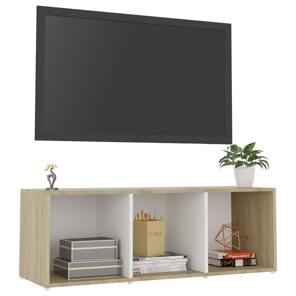 TV-taso valkoinen ja Sonoma-tammi 107x35x37 cm lastulevy - Sisustajankoti.fi