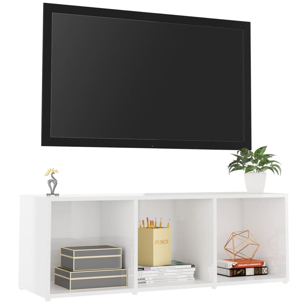 TV-taso korkeakiilto valkoinen 107x35x37 cm lastulevy - Sisustajankoti.fi